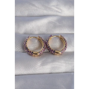 Pirinç Gold Renk Mor Etnik Desenli Halka Küpe - TJ-BKP9076