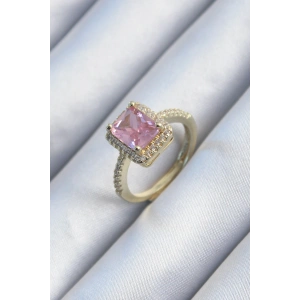 Pirinç Gold Renk Pembe Zirkon Taşlı Kadın Yüzük
