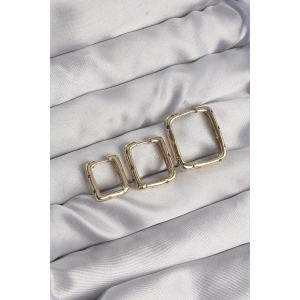 Pirinç Gold Renk Renkli Zirkon Taşlı Kare Model Küpe Seti - TJ-BKP9116