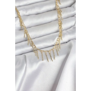 Pirinç Gold Renk Saçaklı Model Kadın Kolye - TJ-BKO11008