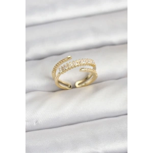 Pirinç Gold Renk Sıralı Baget Zirkon Taşlı Kadın Yüzük - TJ-BYK3911