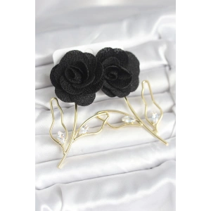 Pirinç Gold Renk Siyah Gül Model Kadın Küpe - TJ-BKP11369