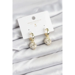 Pirinç Gold Renk Topçuk Model Mineli Halka Kadın Küpe