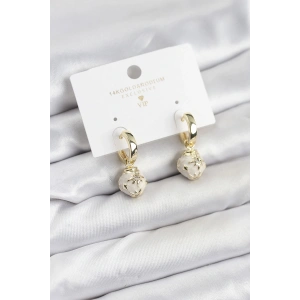 Pirinç Gold Renk Topçuk Model Mineli Halka Kadın Küpe - TJ-BKP11636