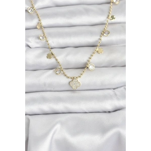 Pirinç Gold Renk Yonca Model Kadın Kolye