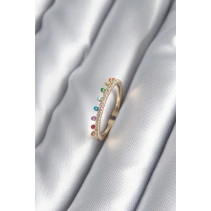 Pirinç Gold Renk Zirkon Taş Detay Kadın Yüzük - TJ-BYK2997