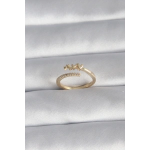 Pirinç Gold Renk Zirkon Taş Detay Kalp Model Kadın Yüzük - TJ-BYK3015