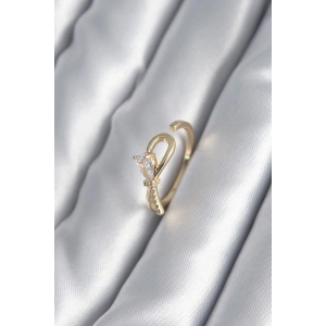 Pirinç Gold Renk Zirkon Taş Detay Kurdele Model Kadın Yüzük - TJ-BYK2991