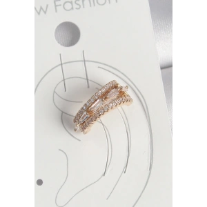 Pirinç Gold Renk Zirkon Taşlı 3Lü Sıralı Model Kadın Kıkırdak Küpe