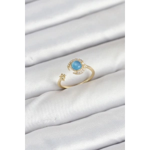 Pirinç Gold Renk Zirkon Taşlı Ay Yıldız Kadın Yüzük - TJ-BYK3860