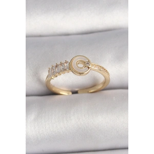 Pirinç Gold Renk Zirkon Taşlı Ayarlanabilir Kadın Yüzük - TJ-BYK3561