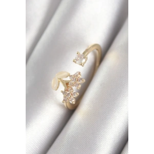 Pirinç Gold Renk Zirkon Taşlı Çiçek Model Kadın Yüzük - TJ-BYK3067