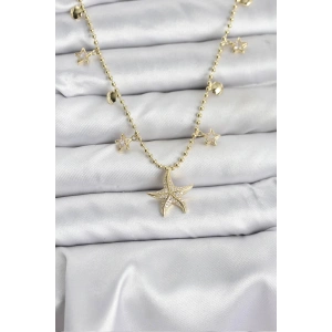 Pirinç Gold Renk Zirkon Taşlı Deniz Yıldızı Model Kadın Kolye