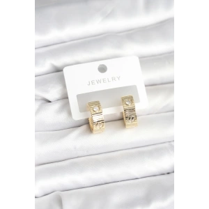 Pirinç Gold Renk Zirkon Taşlı Halka Kadın Küpe - TJ-BKP11380