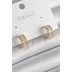 Pirinç Gold Renk Zirkon Taşlı Halka Model Kadın Küpe