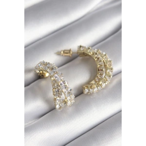 Pirinç Gold Renk Zirkon Taşlı Kadın Küpe - TJ-BKP8625