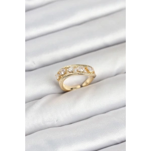 Pirinç Gold Renk Zirkon Taşlı Kadın Yüzük - TJ-BYK3872