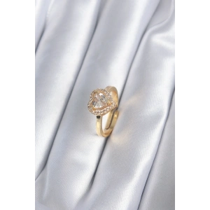 Pirinç Gold Renk Zirkon Taşlı Kalp Charm Model Kadın Yüzük - TJ-BYK2863