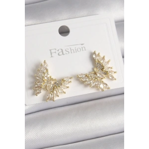 Pirinç Gold Renk Zirkon Taşlı Kelebek Model Kadın Küpe