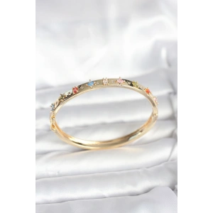 Pirinç Gold Renk Zirkon Taşlı Kelepçe Bileklik - TJ-BB8087