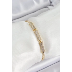 Pirinç Gold Renk Zirkon Taşlı Kemik Model Kadın Bileklik - TJ-BB7070