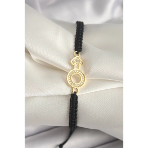 Pirinç Gold Renk Zirkon Taşlı Mars Figür Asansörlü Makrome Model Kadın Bileklik - TJ-BB6798