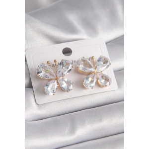 Pirinç Gold Renk Zirkon Taşlı Model Kadın Küpe - TJ-BKP9614