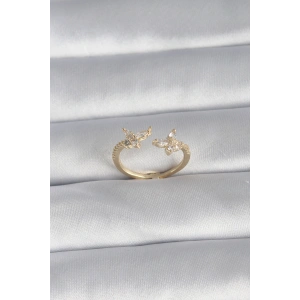 Pirinç Gold Renk Zirkon Taşlı Model Kadın Yüzük - TJ-BYK3008