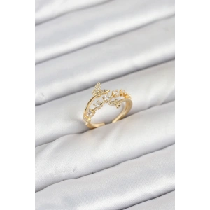 Pirinç Gold Renk Zirkon Taşlı Model Kadın Yüzük - TJ-BYK3850