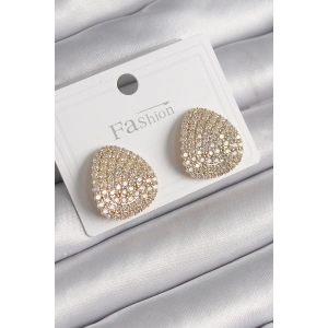 Pirinç Gold Renk Zirkon Taşlı Plaka Model Kadın Küpe - TJ-BKP9979