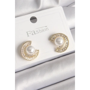 Pirinç Gold Renk Zirkon Taşlı Salyangoz Model İnci Detay Kadın Küpe - TJ-BKP9786