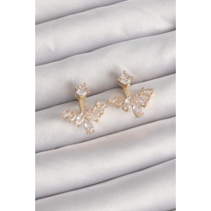 Pirinç Gold Renk Zirkon Taşlı V Model Küpe