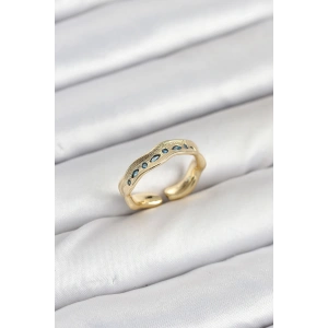 Pirinç Gold Renk Zirkon Taşlı Vintage Kadın Yüzük - TJ-BYK3862