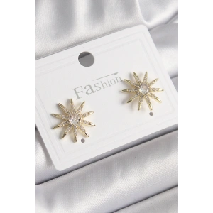 Pirinç Gold Renk Zirkon Taşlı Yıdız Model Kadın Küpe - TJ-BKP9949