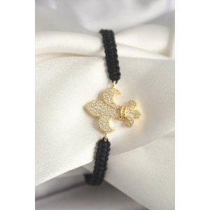 Pirinç Gold Renk Zirkon Taşlı Zambak Figür Asansörlü Makrome Model Kadın Bileklik - TJ-BB6801