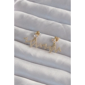 Pirinç Gold Renk Zirkon Taşlı Zikzak Küpe - TJ-BKP9303