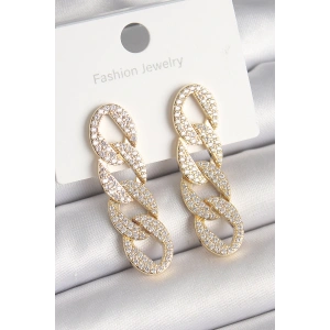 Pirinç Gold Renk Zirkon Taşlı Zincir Model Kadın Küpe - TJ-BKP10202