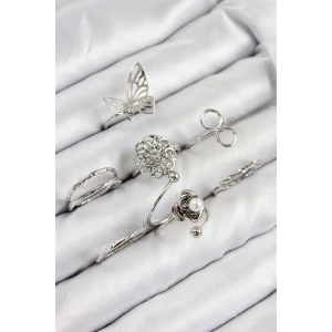 Pirinç Gül Model Gümüş Renk Kadın Yüzük Kombin Set - TJ-BYK3810