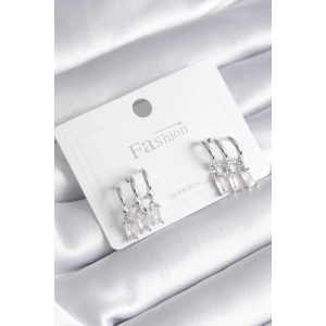 Pirinç Gümüş Renk 3lü Sallantı Zirkon Taşlı Küpe