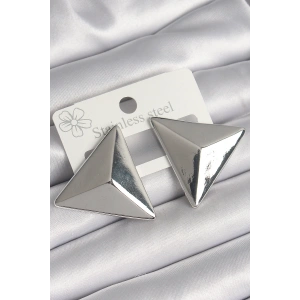Pirinç Gümüş Renk 3D Üçgen Model Kadın Küpe