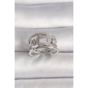 Pirinç Gümüş Renk Ayarlanabilir Zirkon Taşlı Gemici Düğüm Model Kadın Yüzük - TJ-BYK3584