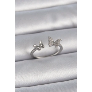 Pirinç Gümüş Renk Ayarlanabilir Zirkon Taşlı Model Kadın Yüzük - TJ-BYK3375