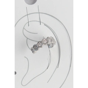 Pirinç Gümüş Renk Bal Peteği Model Zirkon Taşlı Kadın Kıkırdak Küpe - TJ-BKP10568