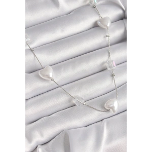 Pirinç Gümüş Renk Beyaz İnci Kalp Model Kadın Kolye - TJ-BKO9624