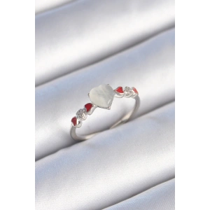 Pirinç Gümüş Renk Beyaz Mineli Kalp Model Zirkon Taş Detaylı Kadın Yüzük - TJ-BYK3459