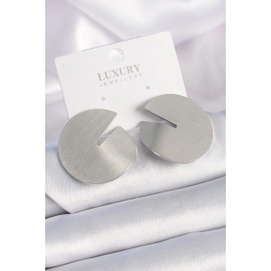 Pirinç Gümüş Renk Daire Plaka Model Kadın Küpe