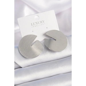 Pirinç Gümüş Renk Daire Plaka Model Kadın Küpe - TJ-BKP9524