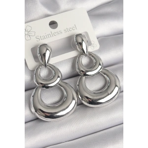 Pirinç Gümüş Renk Damla Detay Sallantı Halka Model Kadın Küpe