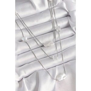 Pirinç Gümüş Renk Ezme İnci Model Çoklu Kadın Kolye - TJ-BKO9620