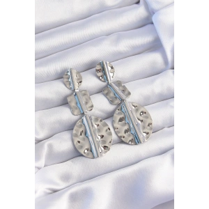 Pirinç Gümüş Renk Geometrik Ezme Plaka Küpe